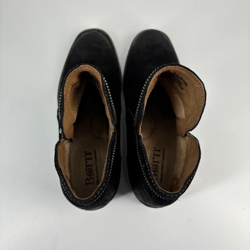 Born Malta Women's US 6.5M Black Distressed Suede Leather Zip Moto Bootie Casual
